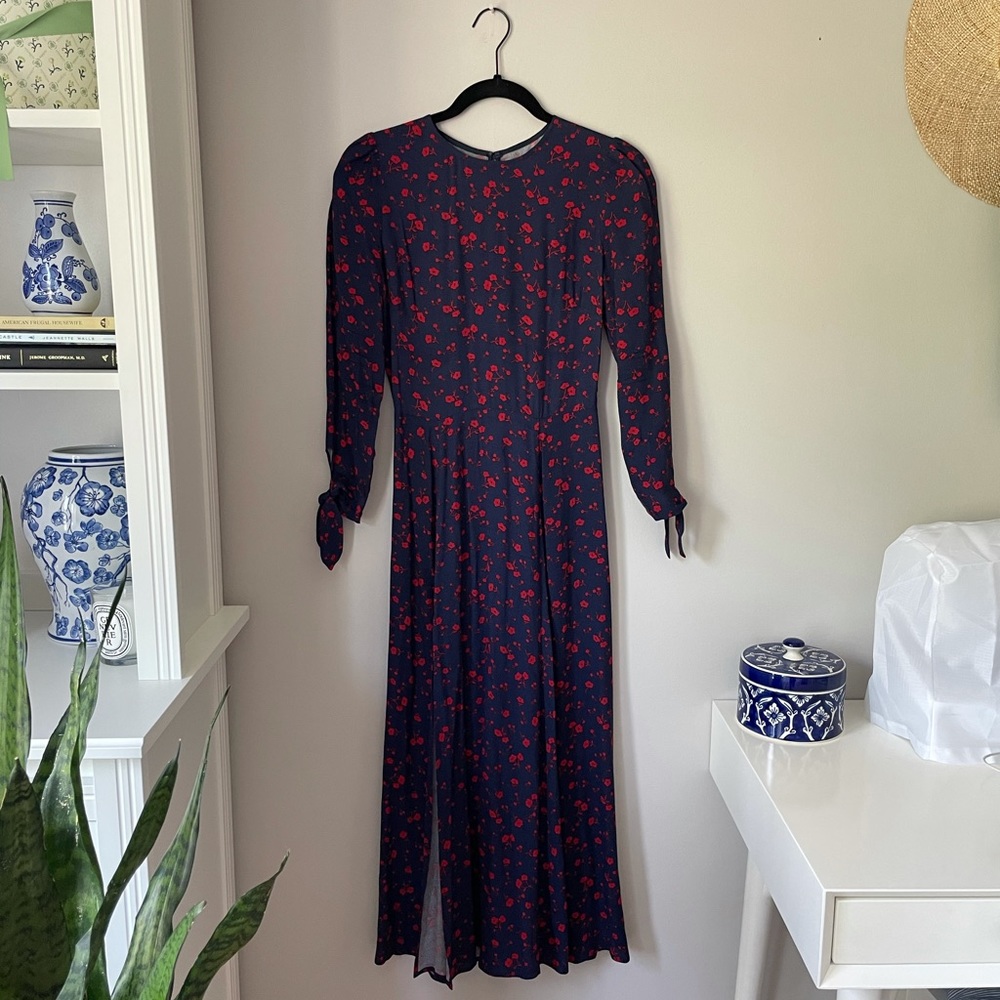 Reformation Navy and Red Floral Dress